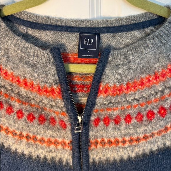 Classic GAP “Blue Fairisle” Full Zip Cardigan Wool-Blend Sweater, Size Small - Picture 2 of 6